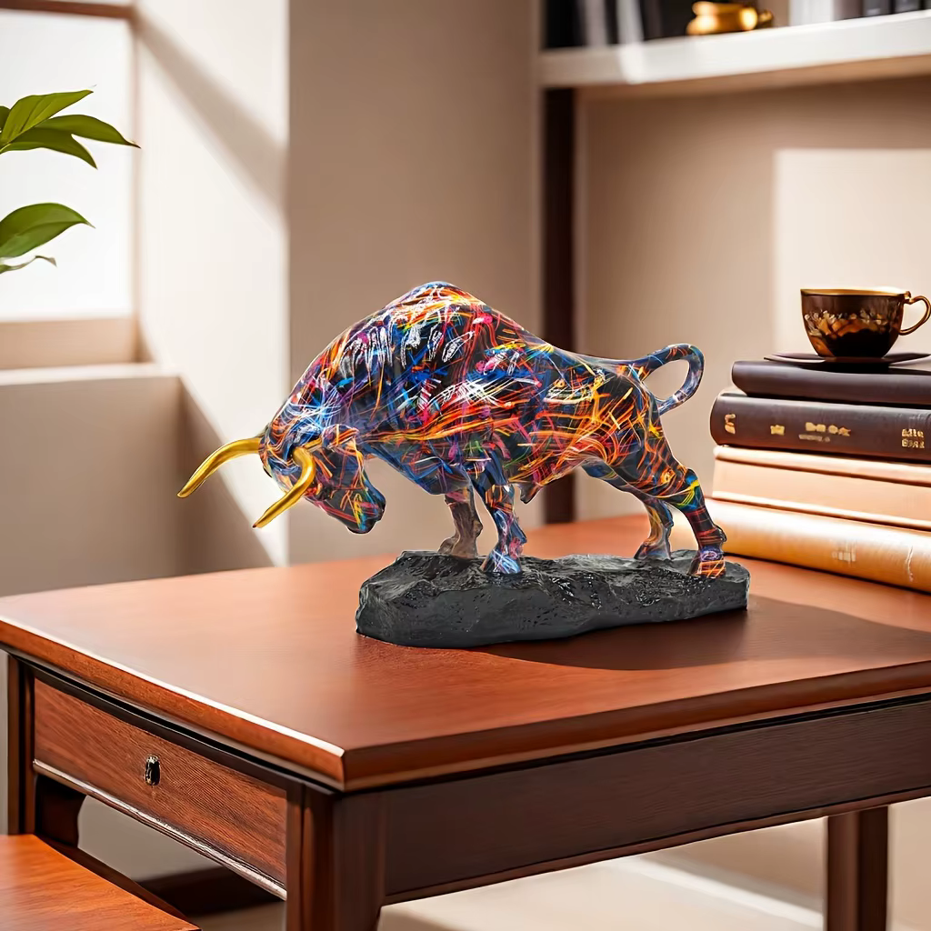 Estatua de Toro de Bronce Elegante | Arte de Resina Inspirado en Wall Street para Decoración de Hogar y Oficina, Símbolo de Valor, Riqueza y Autoridad — imagen 5