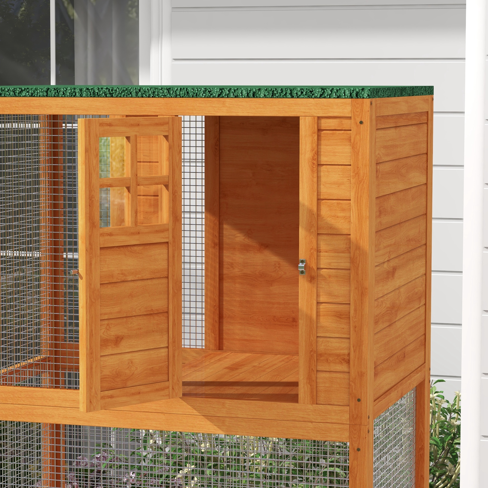 Casa de Madera Externa para Gatos de 74" con Ruedas, Color Naranja — imagen 4