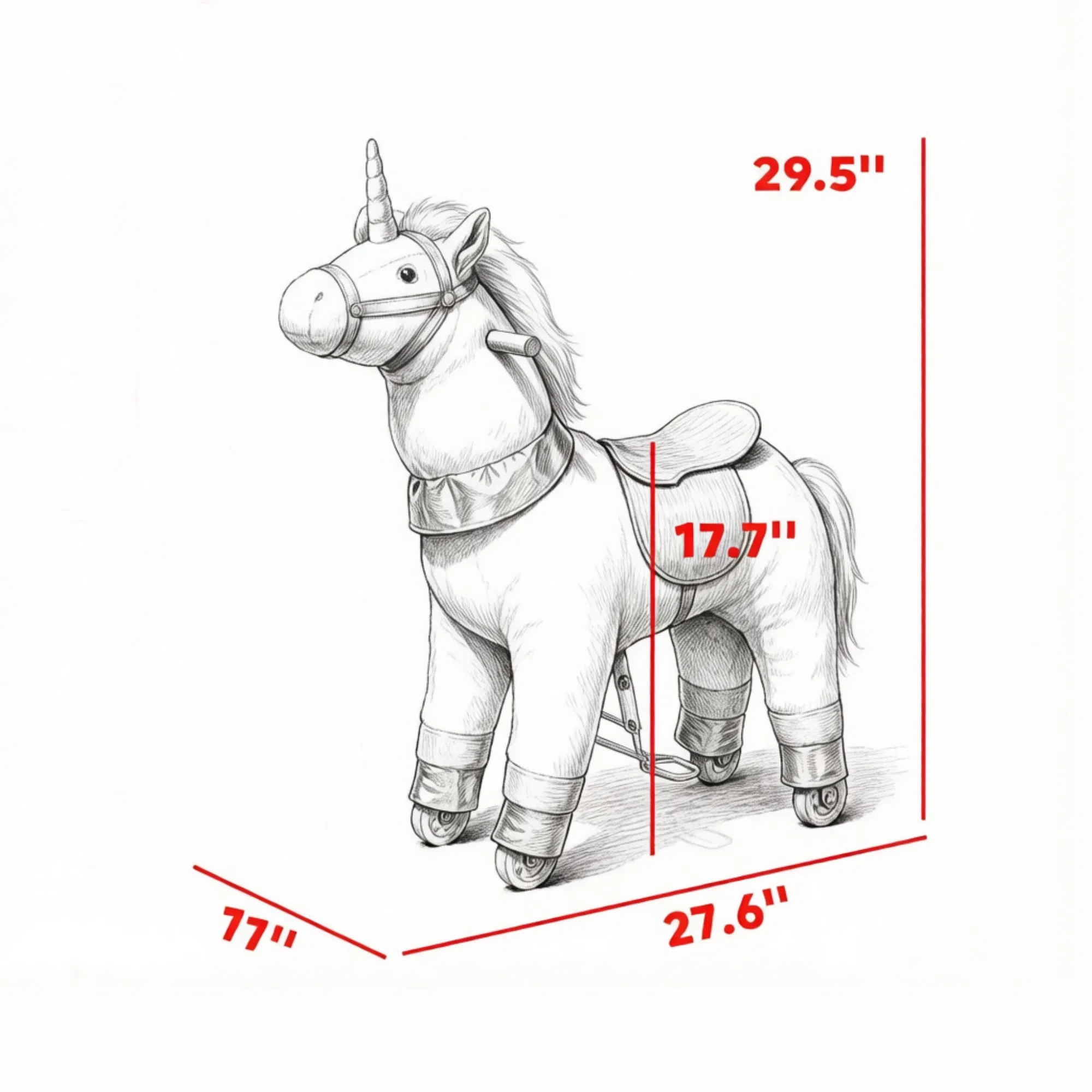 White 29.5" Plush Unicorn Ride-On Toy | Kids Rocking Horse with Wheels, No Battery 3-5 Years — image 5