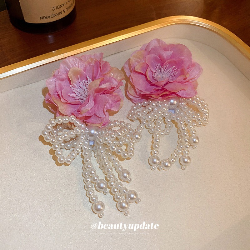 Silver Needle Flower Phalaenopsis Pearl Butterfly Knot Tassel Earrings Long Bohemian Earrings — image 5
