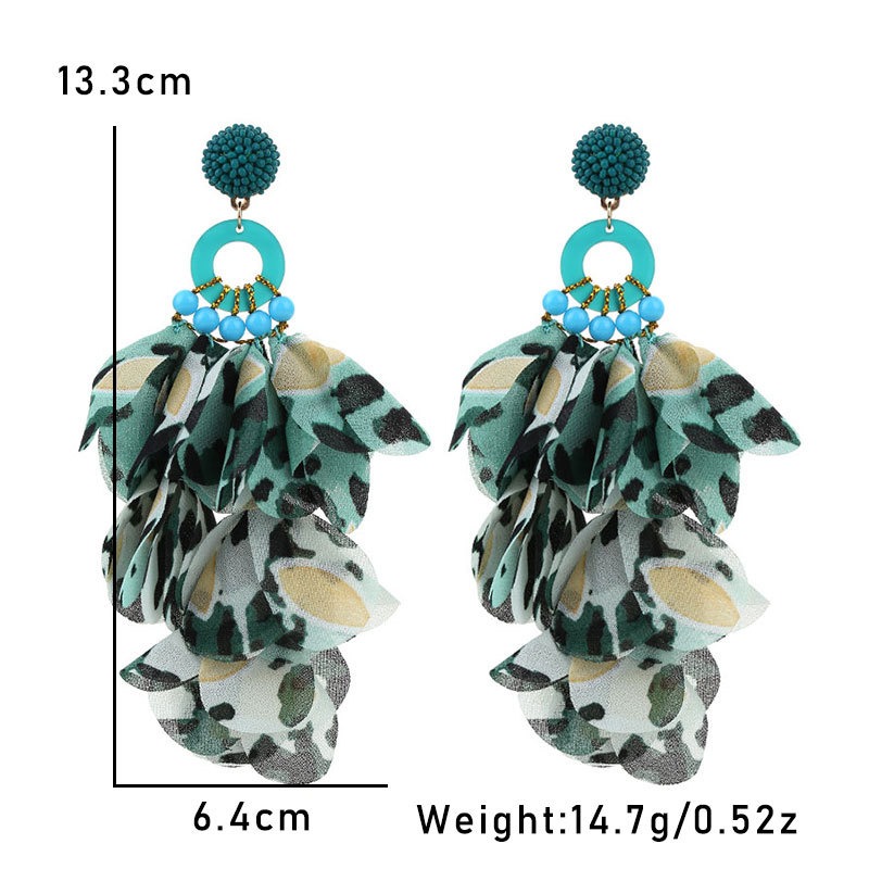 Handmade fabric floral leopard print tassel earrings — image 9