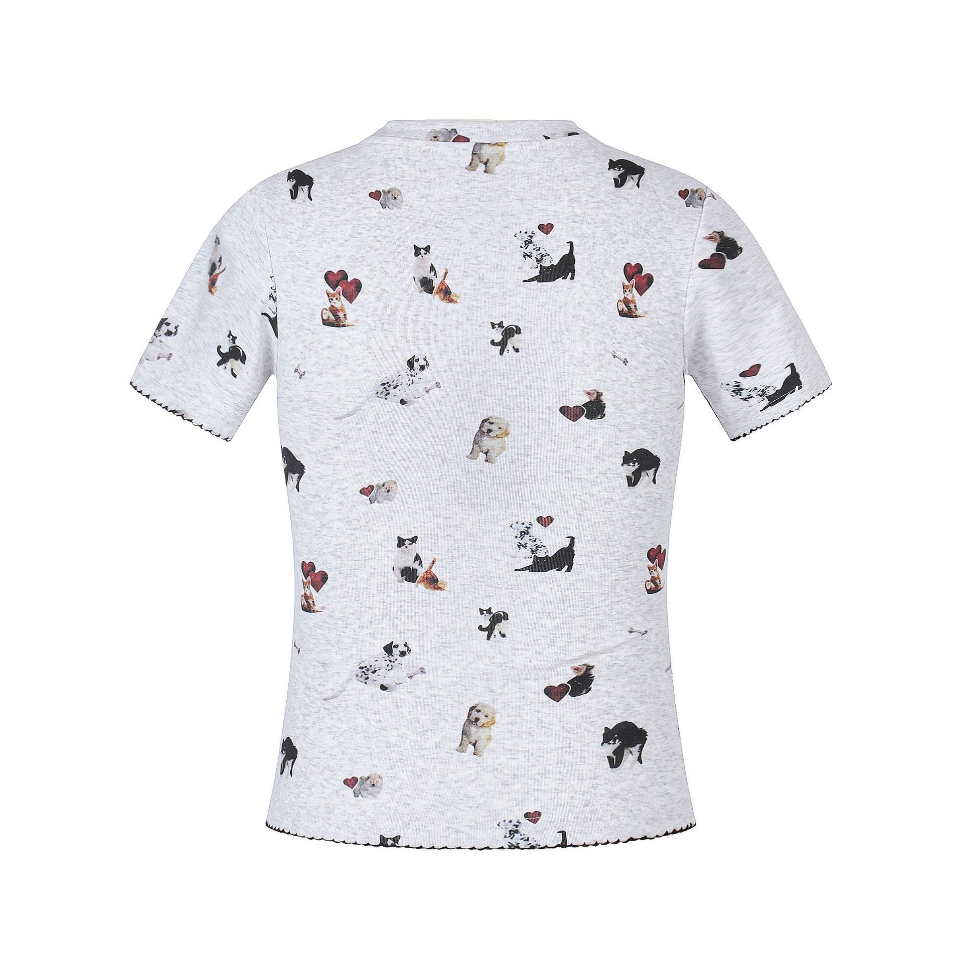 Dog Hair Print Short Sleeve T-Shirt for Women Slim Fit — image 5