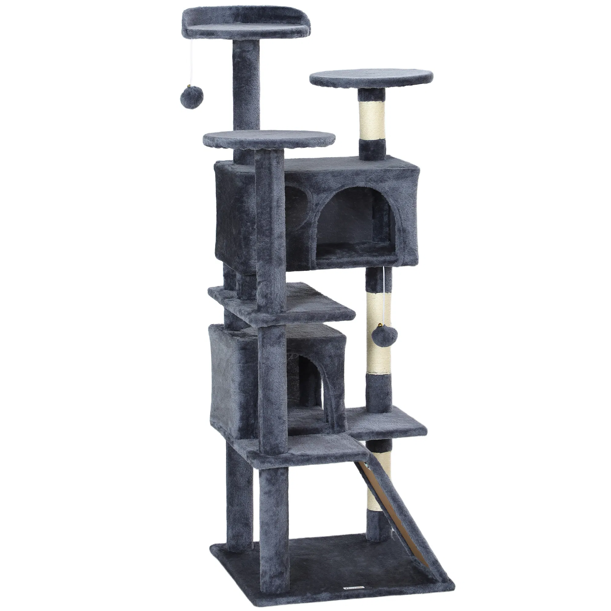 54" Cat Tree, Multi-Level Cat Tower with Scratching Posts, Cat Condos, Bed, Platforms, Ramp, Toy Ball, Dark Grey — image 1
