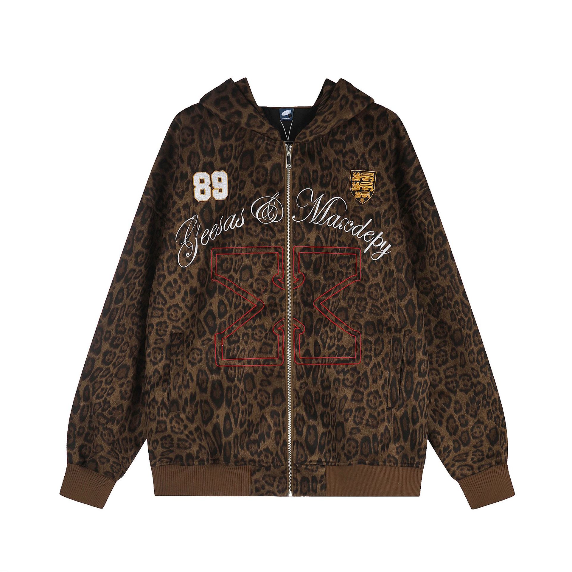Leopard patch embroidered printed hooded sweatshirt jacket — image 3