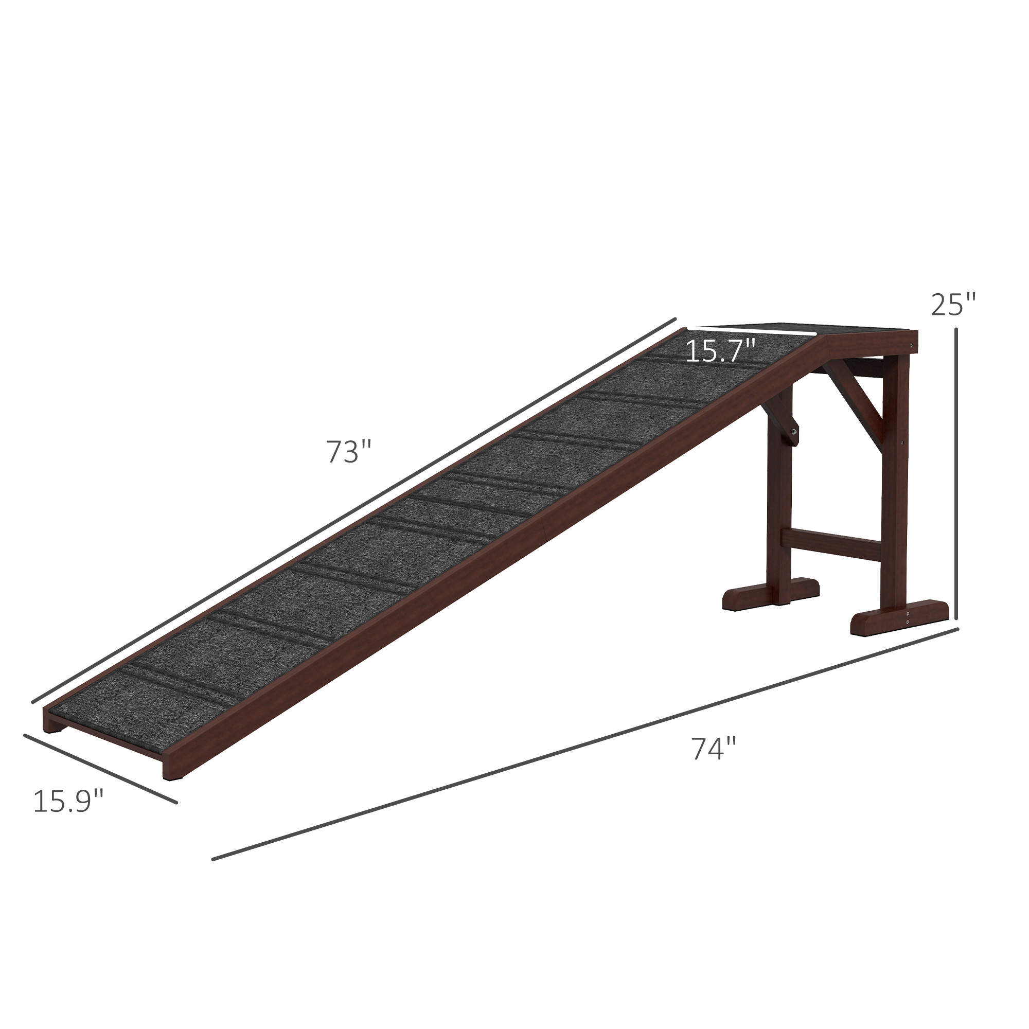 Dog Ramp for Bed, Pet Ramp for Dogs with Non-Slip Carpet and Top Platform, 74" x 16" x 25", Brown — imagen 5