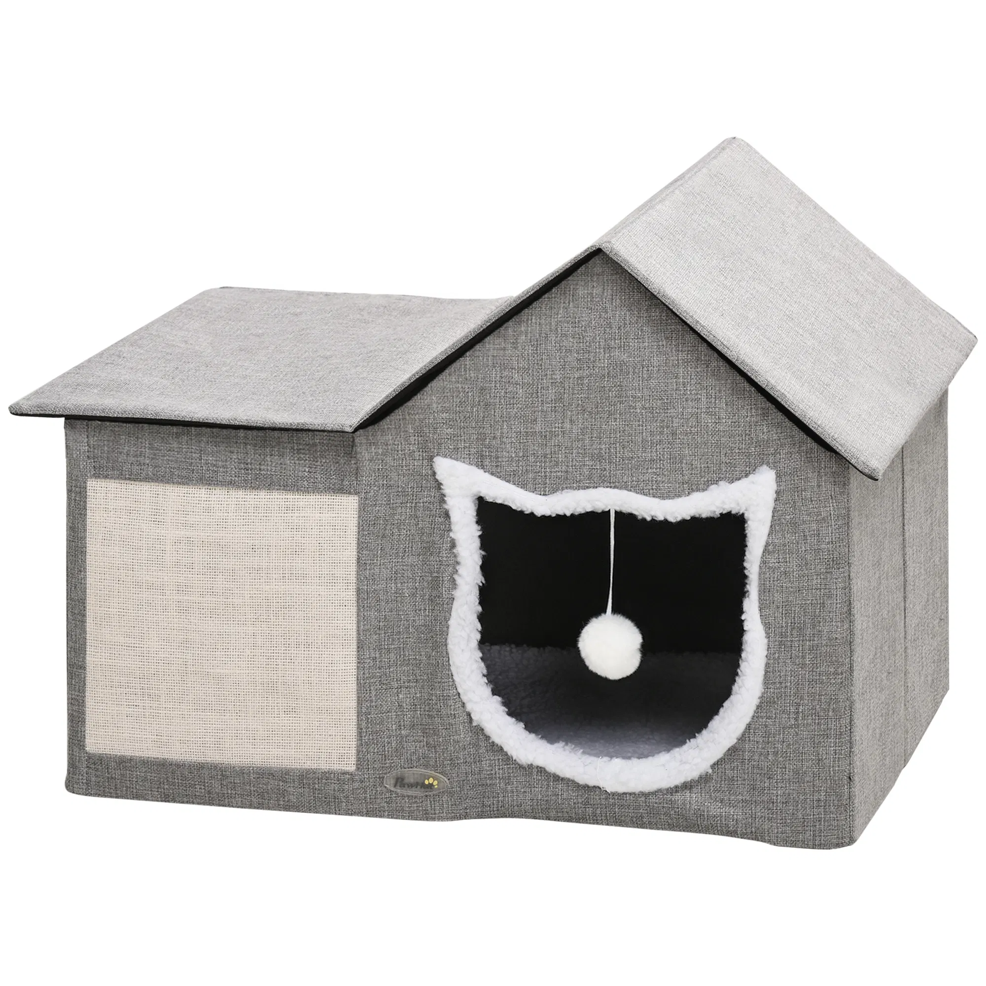 Large Cat Bed for Indoor, Cat House Hideaway with Soft Cushion, Scratching Pad, Dangling Ball, Dual Entrances, Grey — image 1
