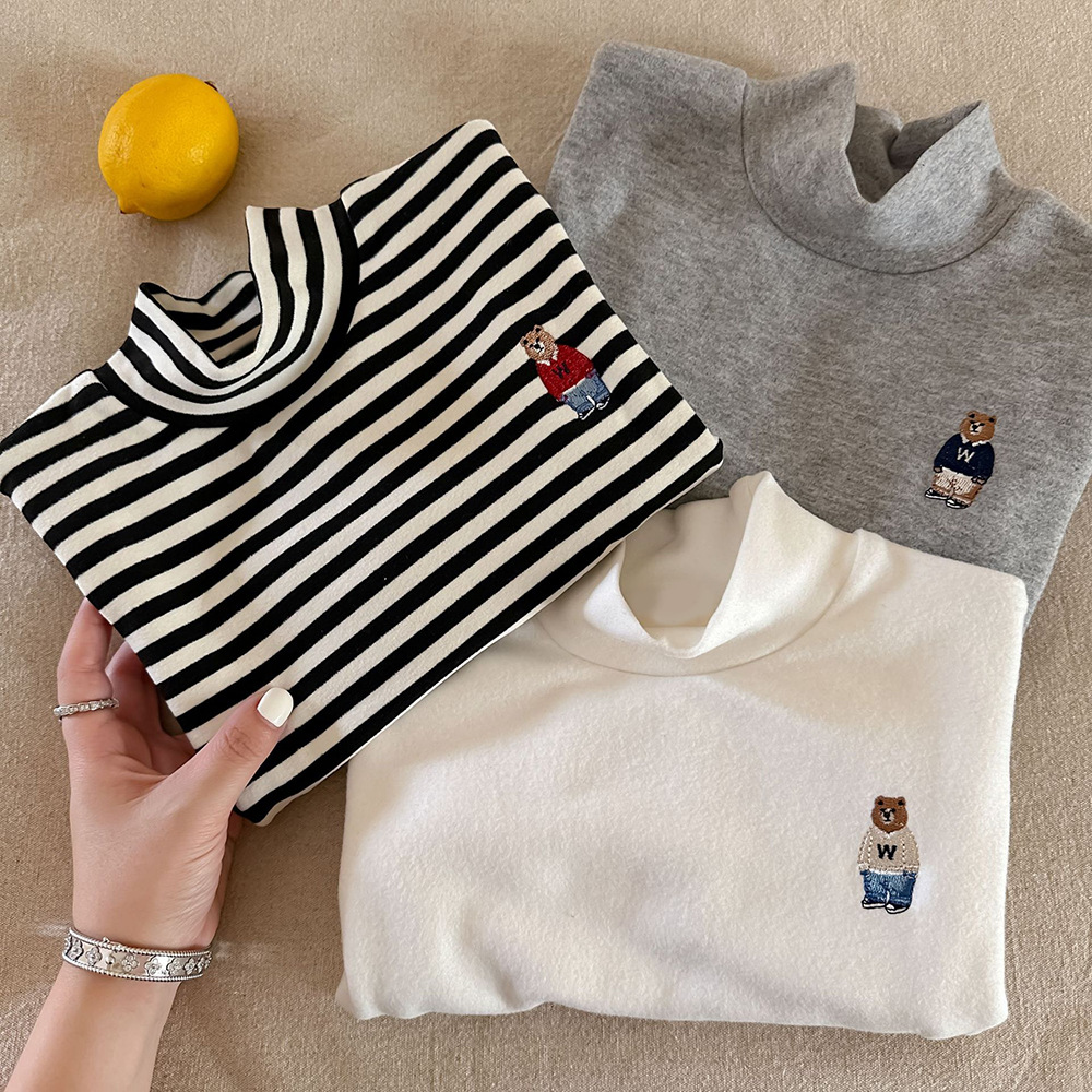Blend Children's Thermal Underwear Bear Embroidery Fun Warm Stretch Kids Long Sleeve T-Shirt — image 4