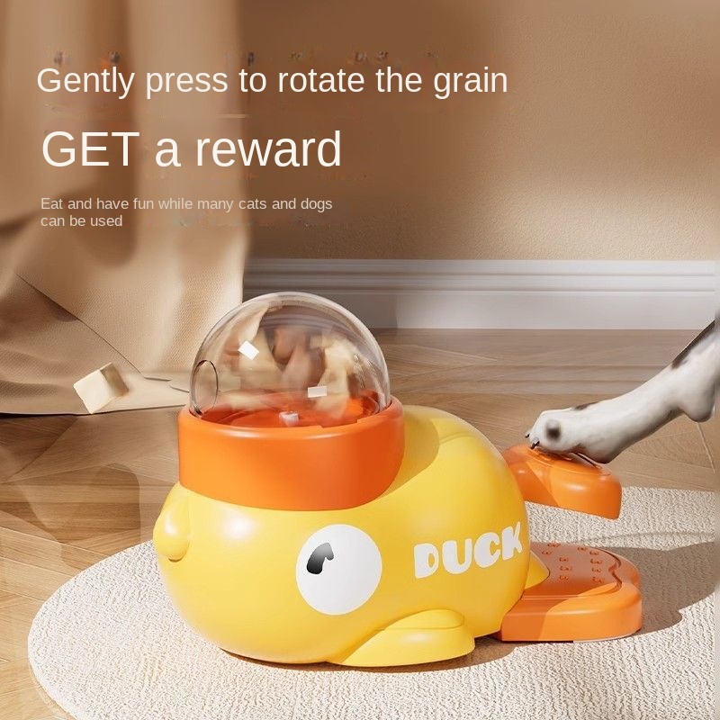 Comedero Automático para Perros y Gatos Juguetes de Entretenimiento para Mascotas Almuerzo Seco con Ducky Amarillo Dispensador de Comida para Tratados de Gato — imagen 1