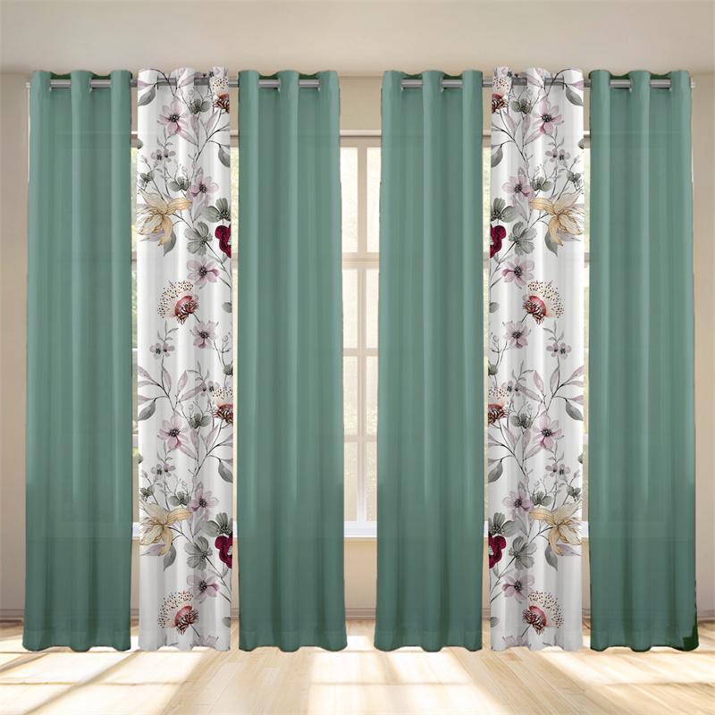 Conjunto de Cortinas de 6 Piezas - Diseño Estadounidense en Verde Salmón y Florales Botánicos con Filtración Suave, Paneles Semi-Transparentes con Topes de Grommet de 4 cm para Ventanas Pet-Friendly de Alta Densidad GSM — imagen 5