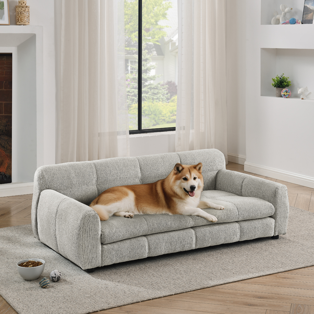 Sofá para Perros Grande y Comodo con Soporte Elevado, Mueble de Piel de Lino Moderno en Beige — imagen 1