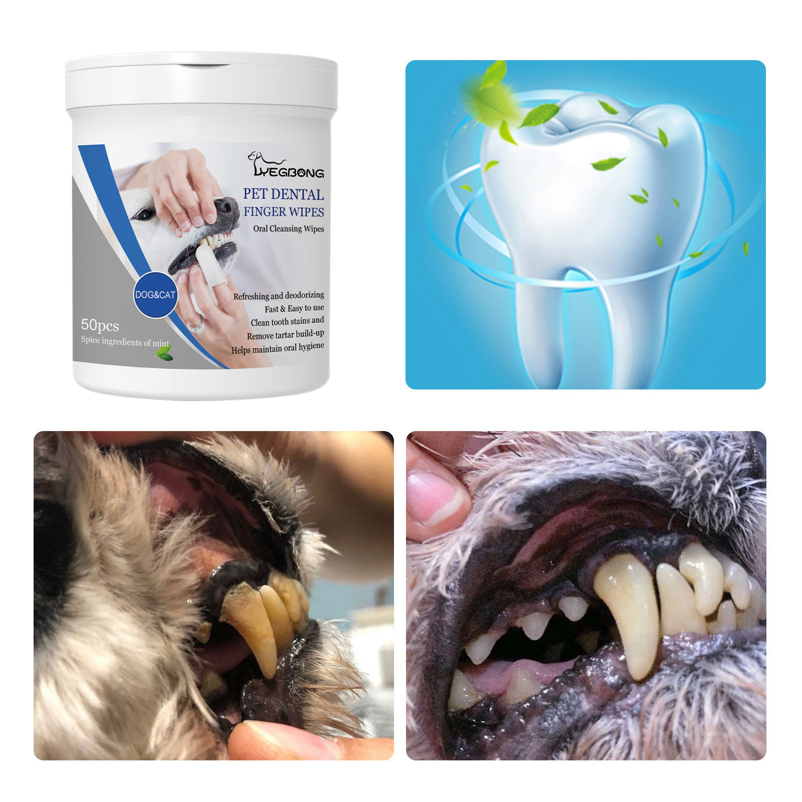 Pet Dental Finger Wipes, Bad Breath Tartar Teeth Yellow Dog Clean Mouth Care Finger Cover — image 5
