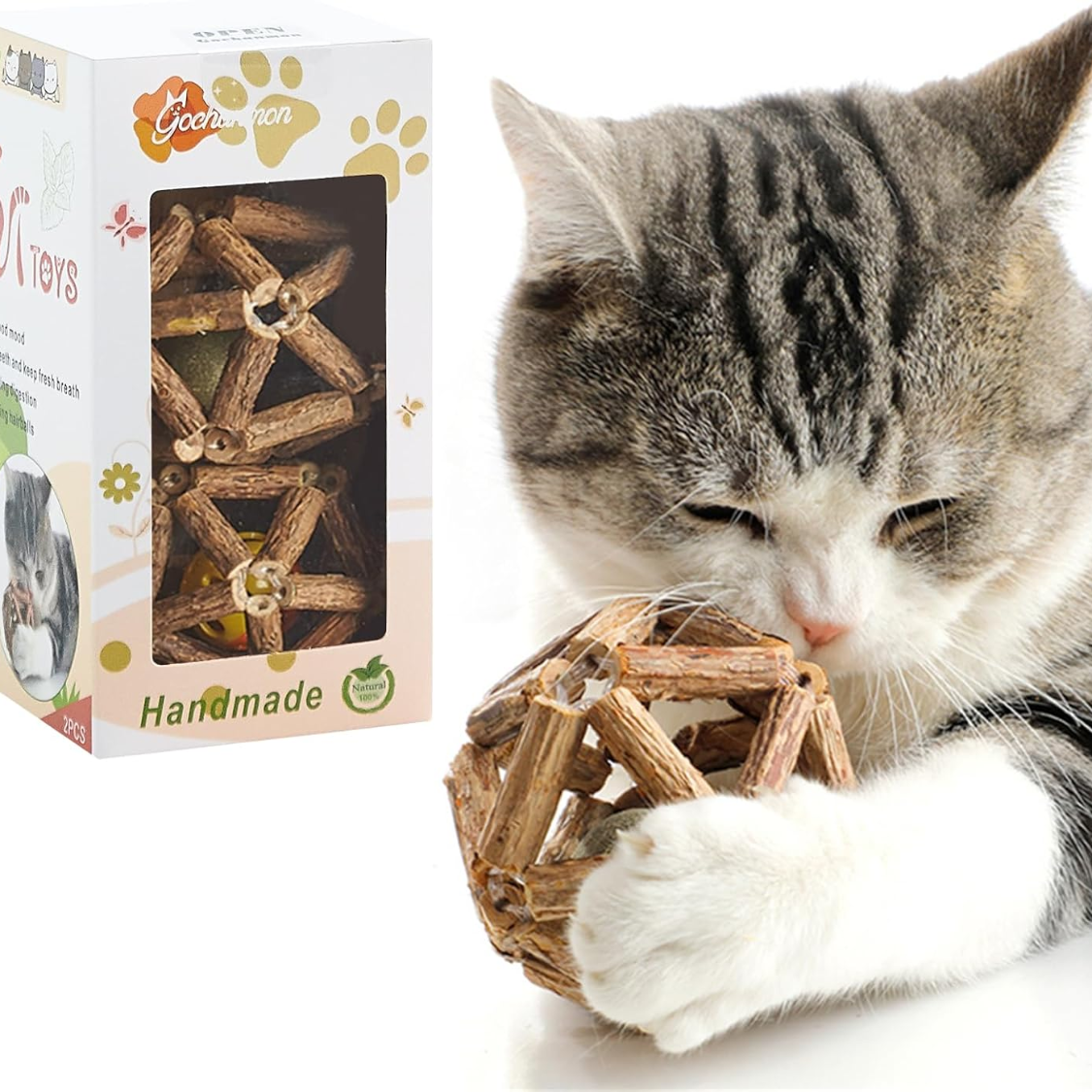 Pelota de Ciprés Plateado con Hierba del Gato Natural - Juguetes para Gatos Domésticos - Herramientas para Limpiar Dientes y Muelas — imagen 1
