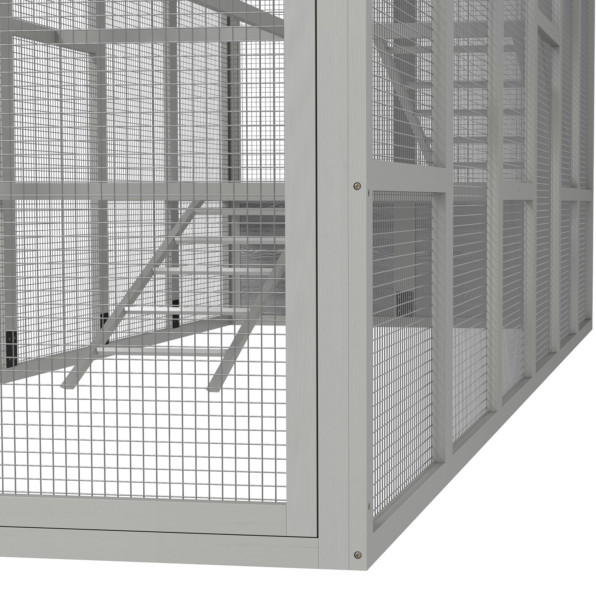 Wooden Chicken Coop Run for 6 - 10 Chickens, Hen House Add-On with Storage, Perches, 141.75" x 48" x 61", Gray — imagen 3