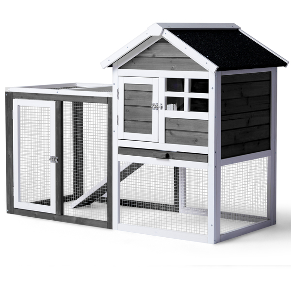 House Type With Ladder Gray Fir Wood Chicken Rabbit Cage — image 2
