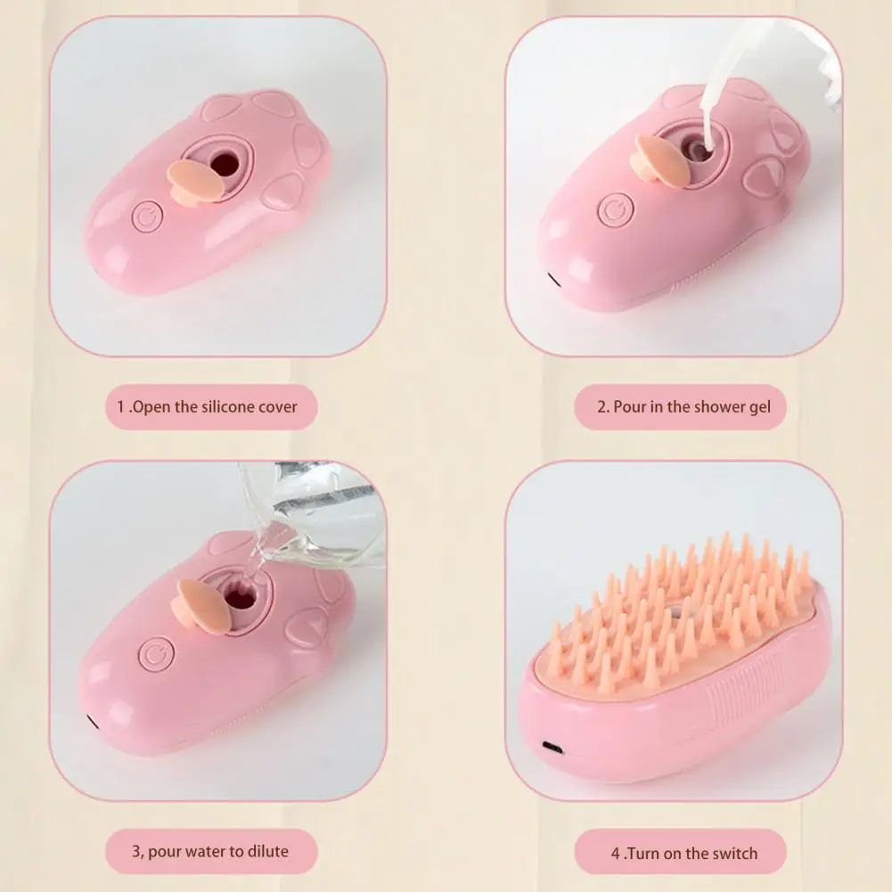 Cepillo para Mascotas con Diseño de Caricatura, Cepillo Eléctrico de Aseo para Gatos con Autolimpieza, para Masajear y Eliminar Pelo Suelto, Cepillo de Vapor 3 en 1 para Gatos — imagen 3