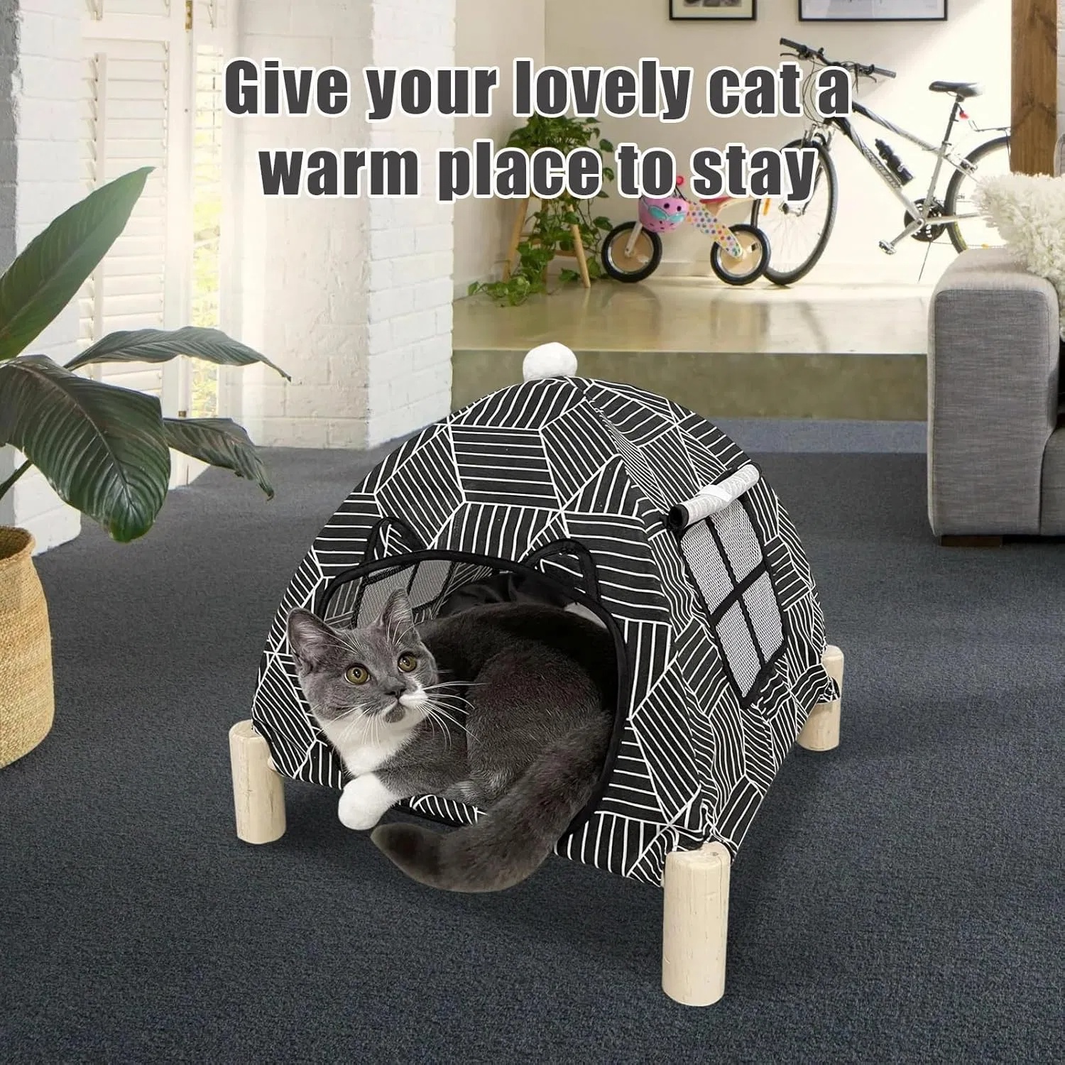 Tenda Portátil para Gatos - Colchón de Interior Fácil de Enrollar para Gatos y Pequeños Perros, Almohada Limpiable, Escondite Cómodo para Kitten y Adultos — imagen 4
