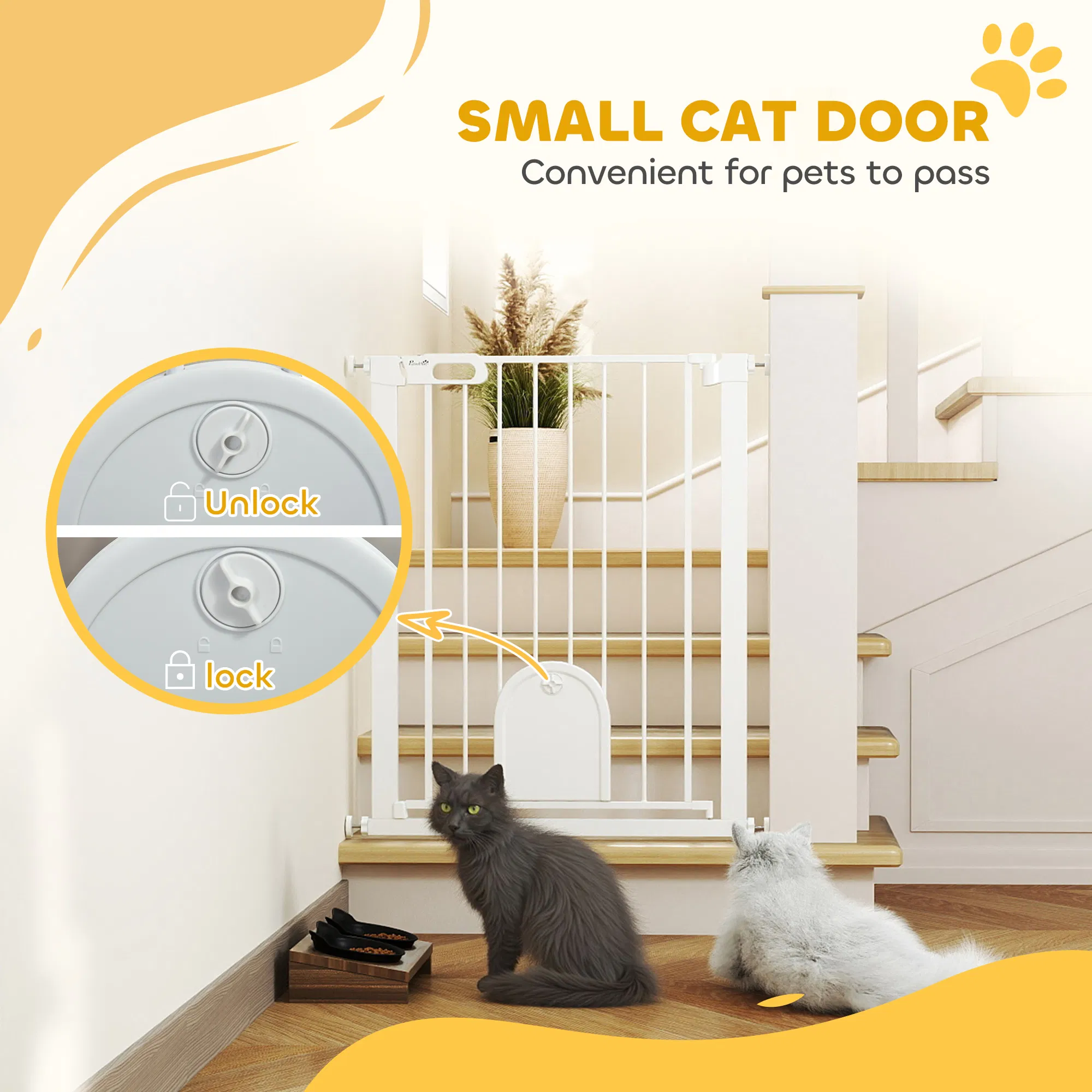 30"-32" Extra Wide Pet Gate Barrier with Small Door, 35"H Dog Gate with Safety Gate Barrier, Stair Pressure Fit, White — image 6