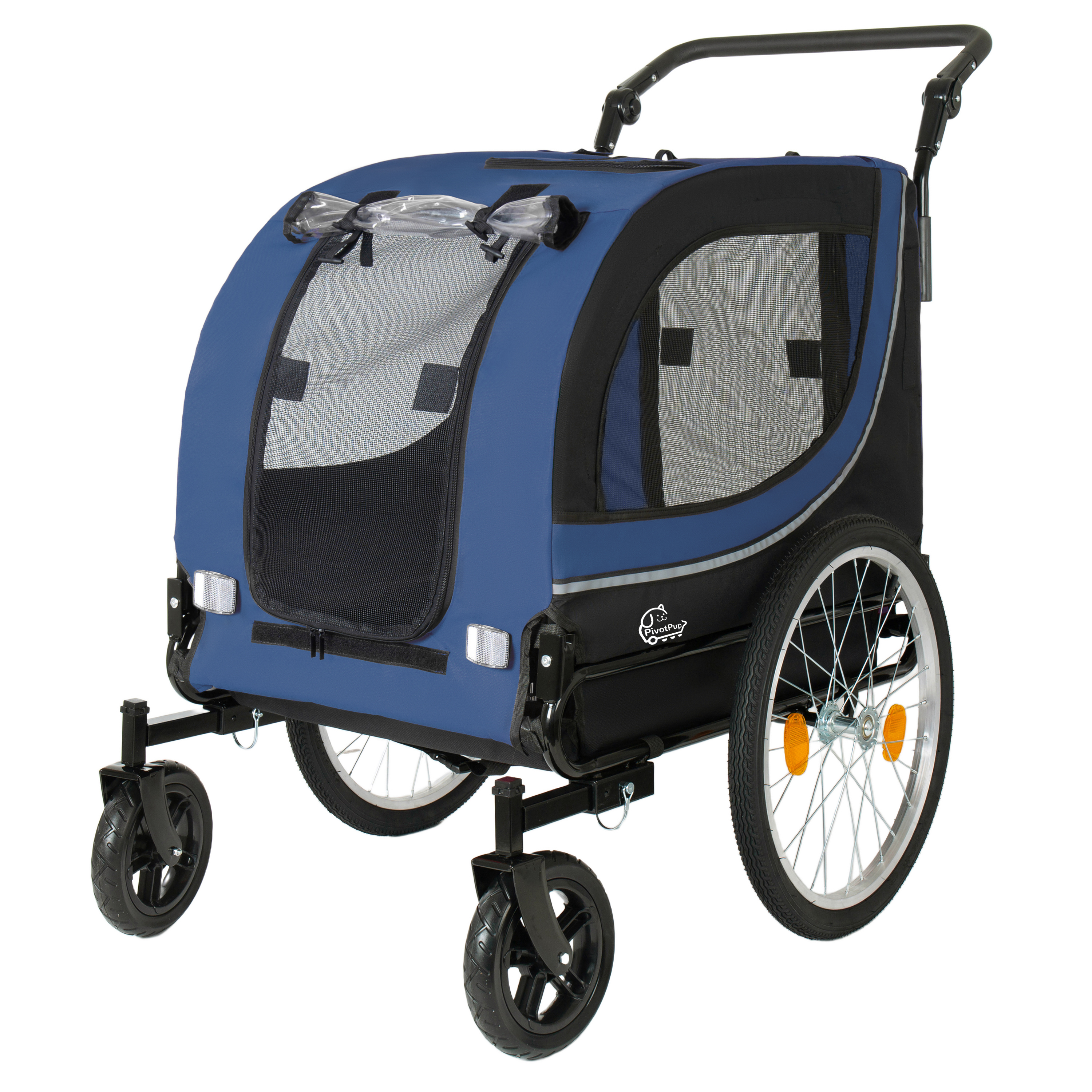 2-in-1 Bike Trailer & Pet Stroller For Dogs Up To 100lbs Foldable Pet Carrier Cart With Two 8 Front Caster & 20 Quick Release Air-Filled Wheels, Breathable Mesh And PVC Rain Cover, Dark Blue — imagen 2