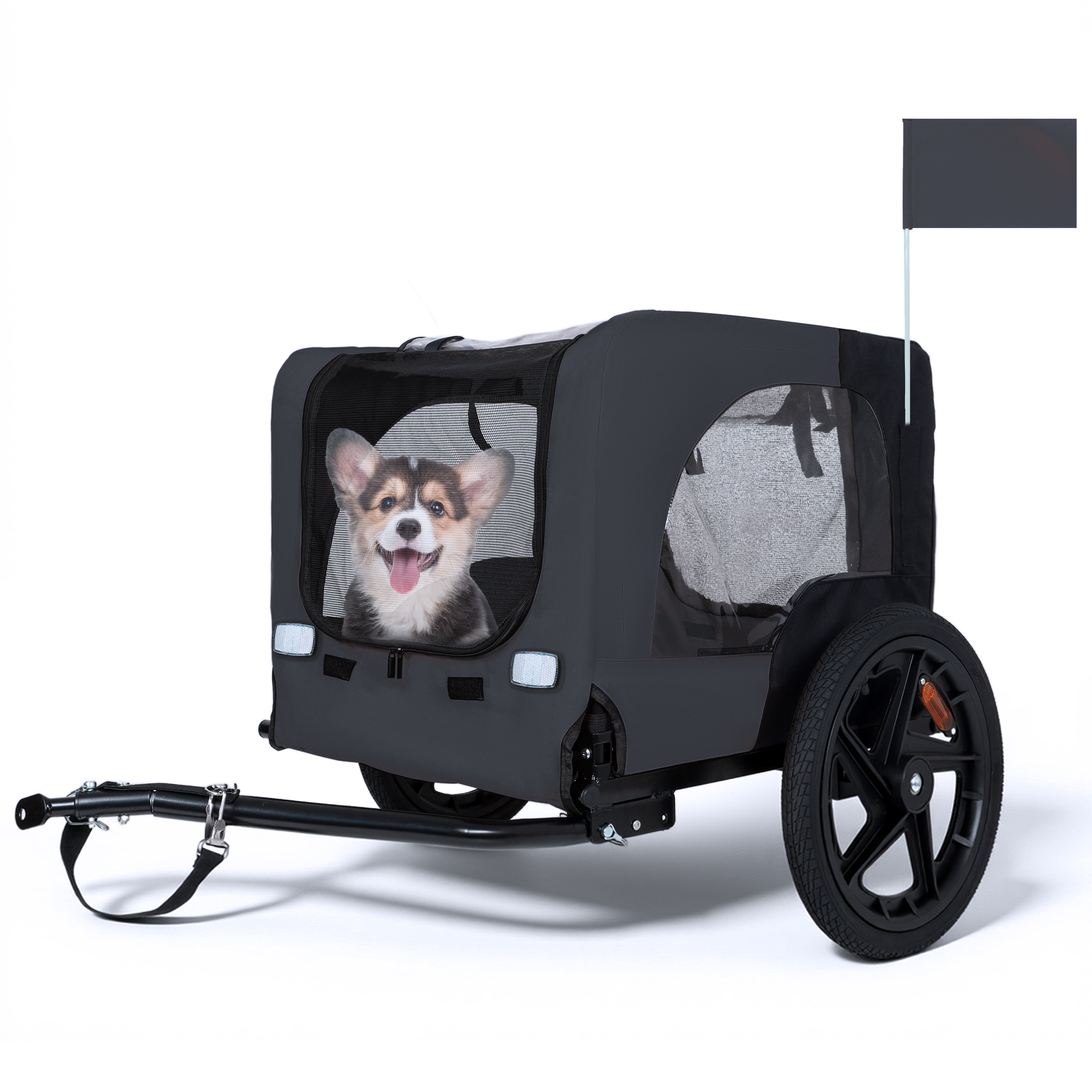 Outdoor Heavy Duty Collapsible Pet Bike Trailer With 16-Inch All-Terrain Wheels & Universal Hitch - Foldable Dog Cargo Carrier Cart For Bicycles, Black Dark Gray — image 1