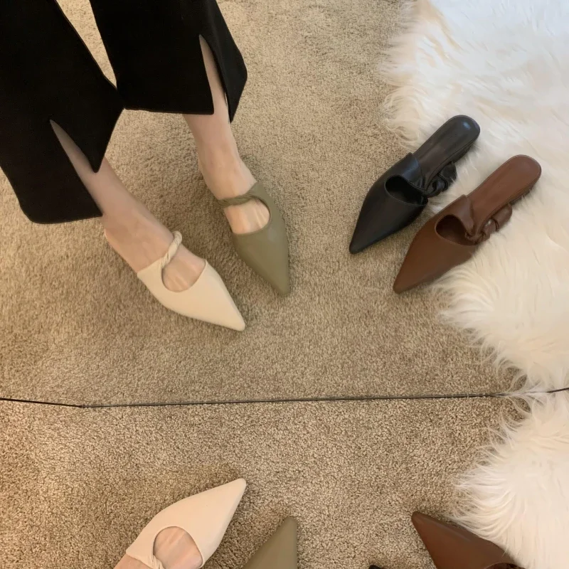 New Spring Women's Slippers Pointed Toe Sandals Slippers Flat Casual All-match Sexy Solid Color Women's Mules Slides — image 4
