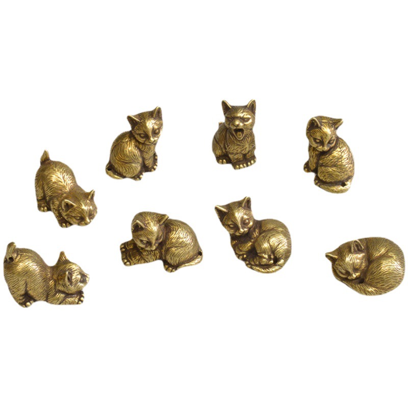 Chinese style brass small tea pet mini cat mini living room desktop decoration — image 1