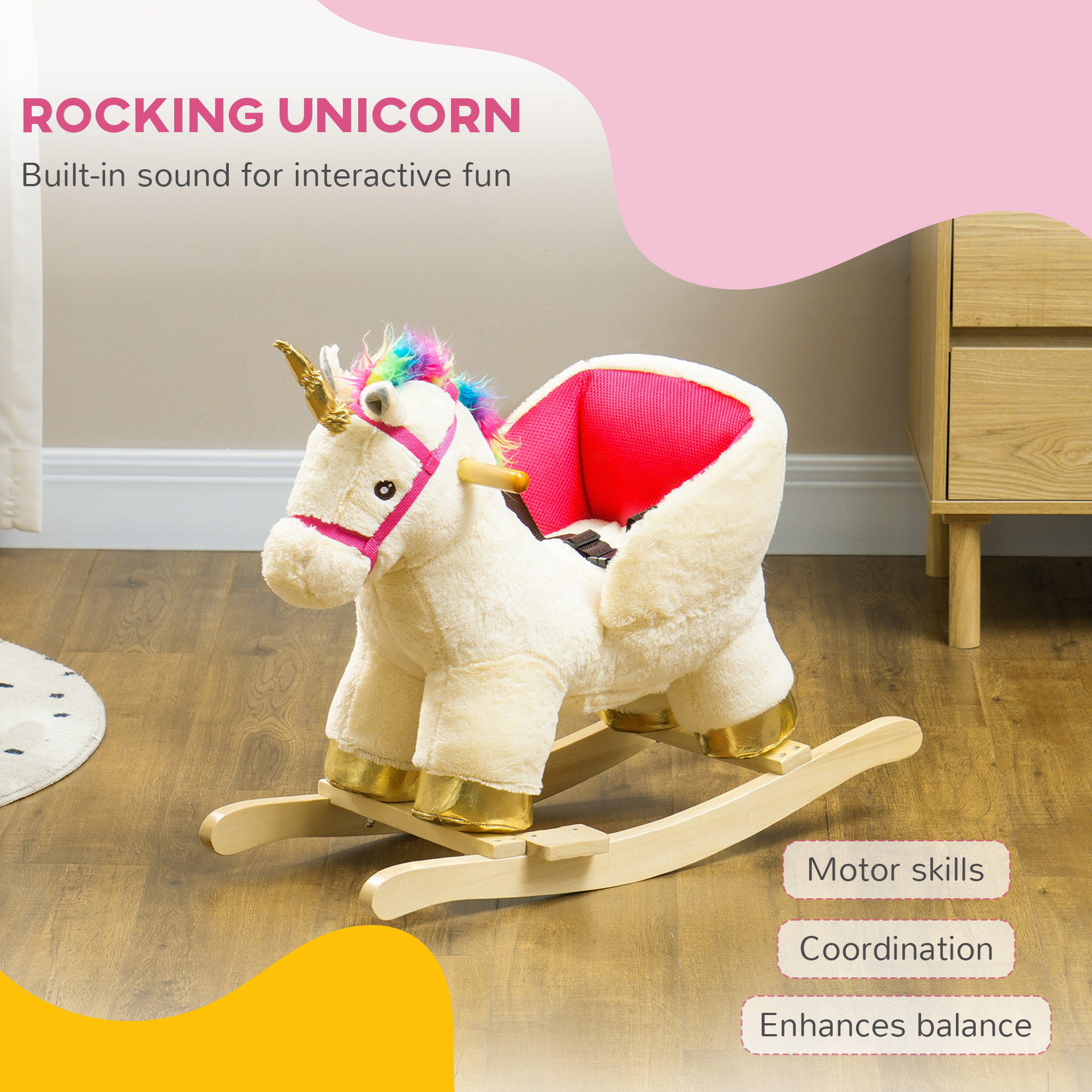 Caballo de Madera para Niños con Sonido Realista y Cinturón de Seguridad para Edad 1-3 Años — imagen 2