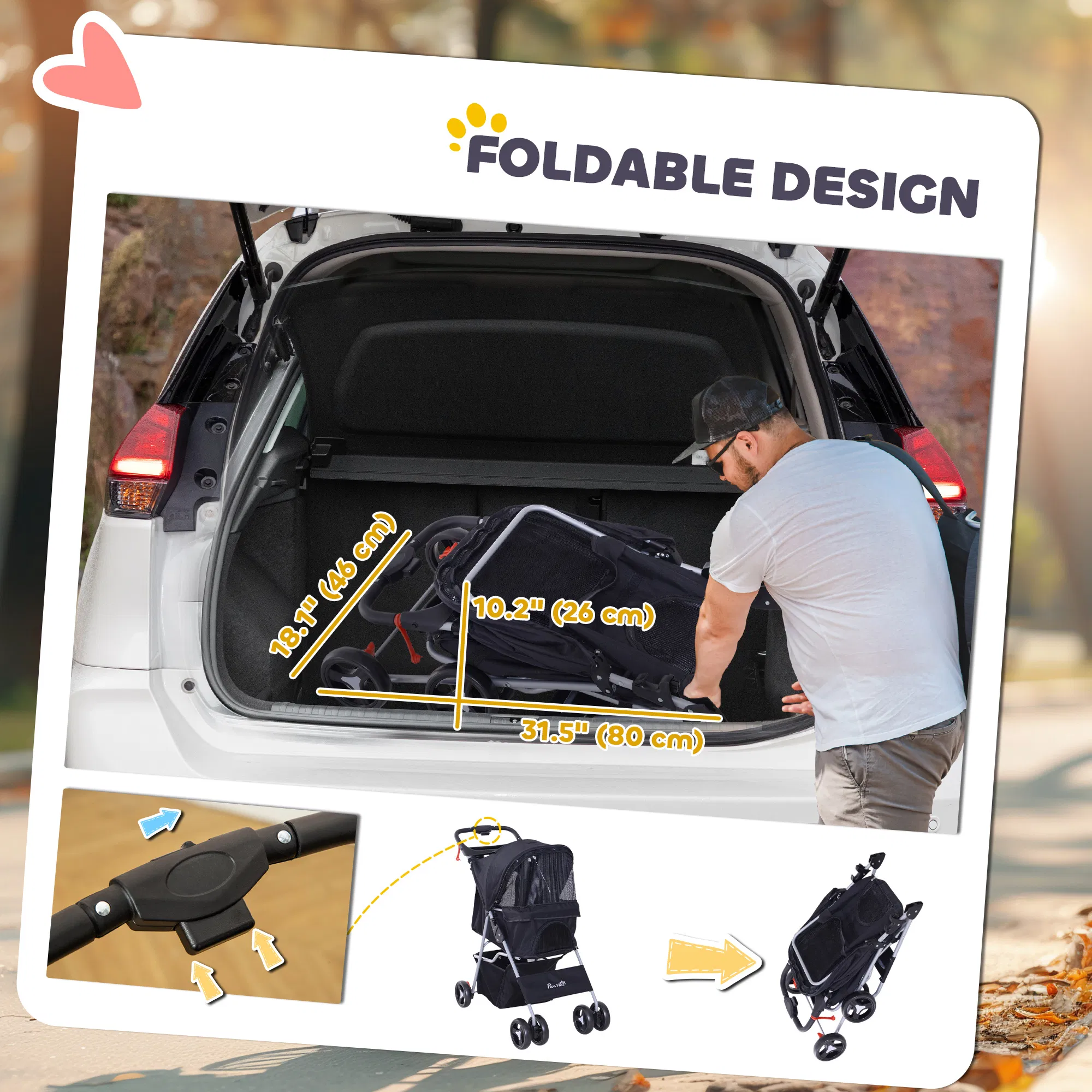 Dog Stroller, One-click Folding Pet Stroller with Cup Holder, 4 Wheels Travel Carrier w/ Brakes, 360° Swiveling Front Wheels, Storage Basket, for XS/Small Dogs Cats, Black — image 2