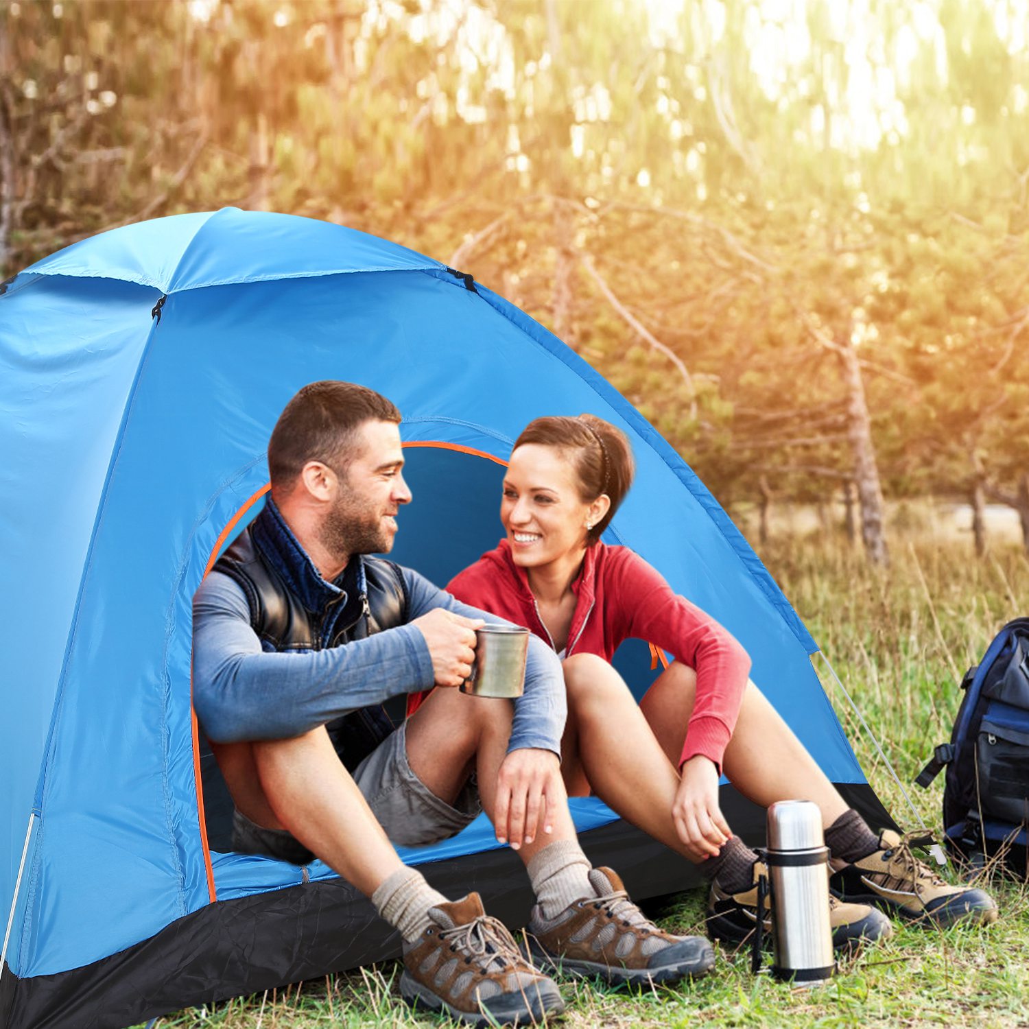 Carpa de Camping Impermeable para 4 Personas, Carpa de Armado Instantáneo con Puertas de Mosquitero, Bolsa de Transporte, Plegable para las 4 Estaciones, para Senderismo, Escalada, Aventura y Pesca — imagen 8