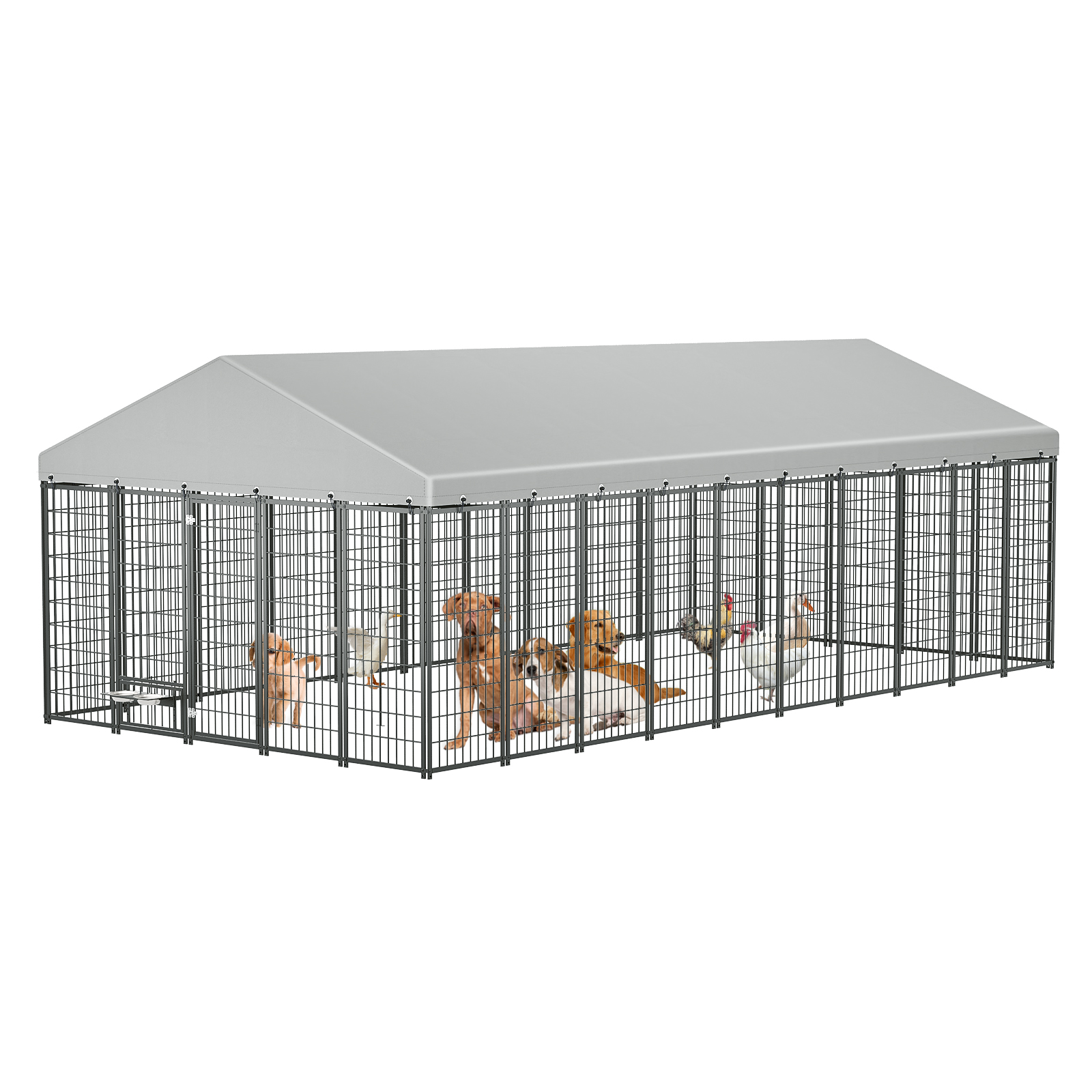 Large Dog Kennel Outdoor Pet Pens Dogs Run Enclosure Animal Hutch Metal Coop Fence With Roof Cover. 18.9 L X 9.61 W X 6.76 H — imagen 1