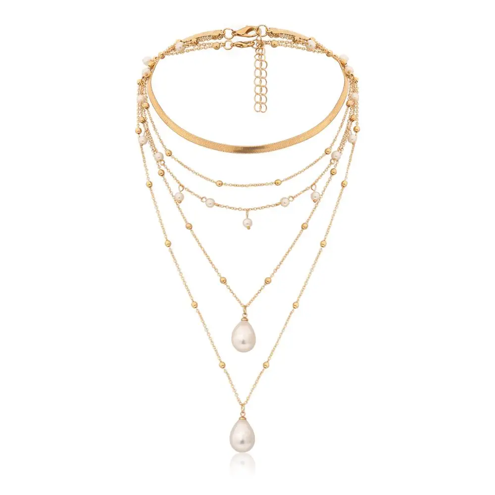 Gothic Imitation Pearl Tassel Choker Necklace Colar Statement Wedding Punk Lariat Snake Long Chain Necklace Women Jewelry — image 1