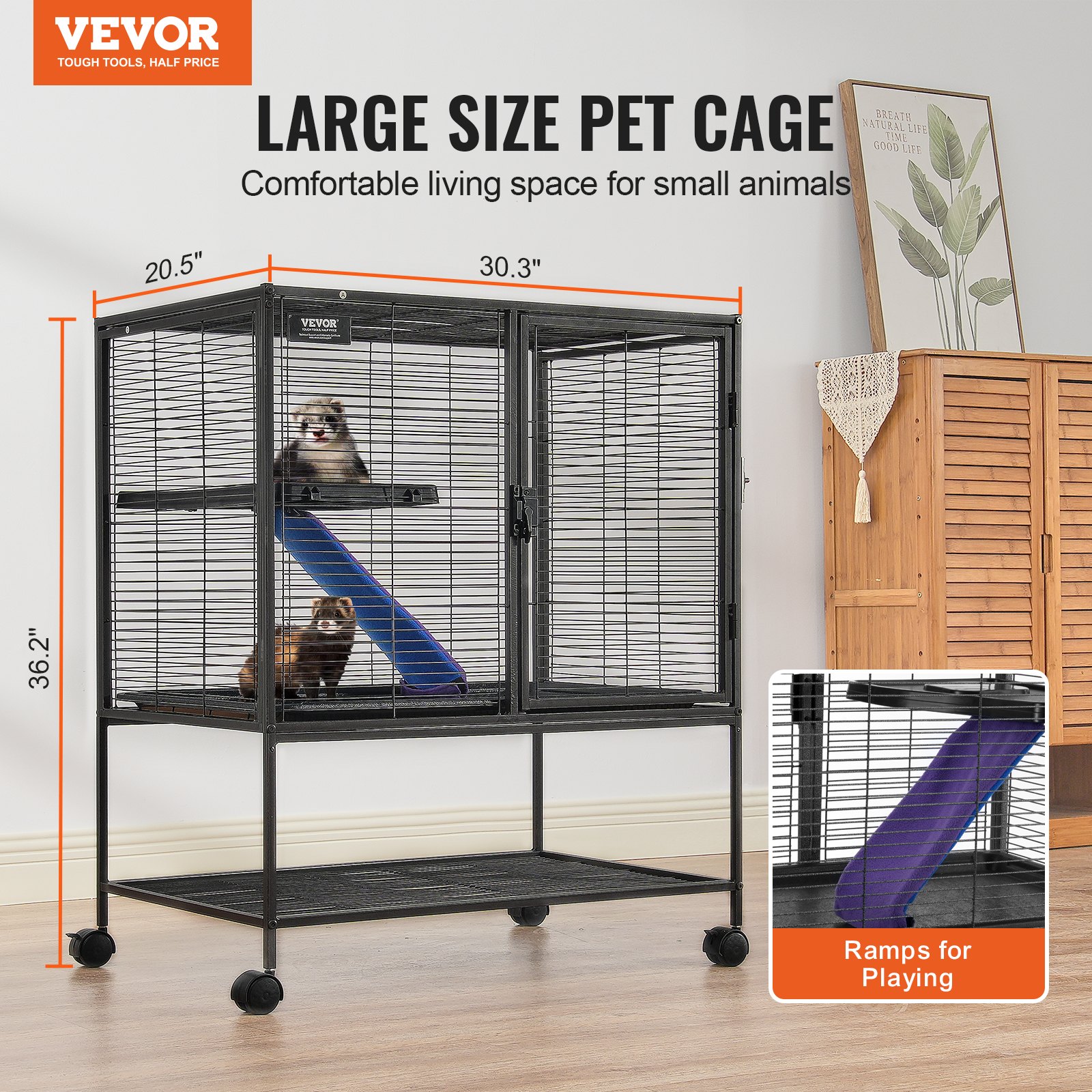 36' Metal Small Animal Cage 2-Tier Rolling Ferret Cage With Tray A Ramp — imagen 2