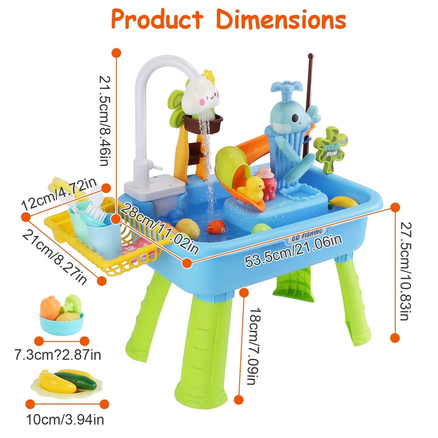 1Set 3 In 1 Kitchen Sink Toy With Electric Faucet Water Table Fishing Game Role Play Sink Set Indoor Outdoor For Kids Aged 3 Years Old — imagen 5