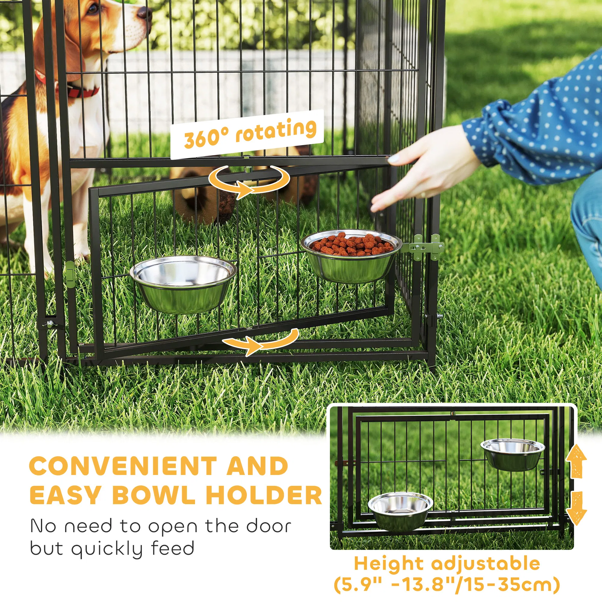 Outdoor Dog Kennel with 2 Rooms, Rotating & Adjustable Height Bowls, Waterproof UV-Resistant Cover, 16.2' x 4.7' x 5.1' — image 6