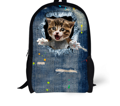 Mochila de Gato para Niños - Cómica con Animales 3D en Denim para Chicos y Chicas — imagen 9