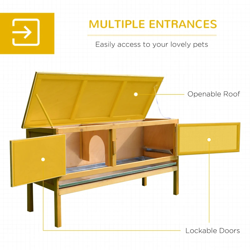 PawHut Wooden Rabbit Hutch Bunny Cage With Openable Waterproof Roof, No Leak Tray Solid Fir Wood Build For Rabbits, Chickens, Ducks — imagen 6
