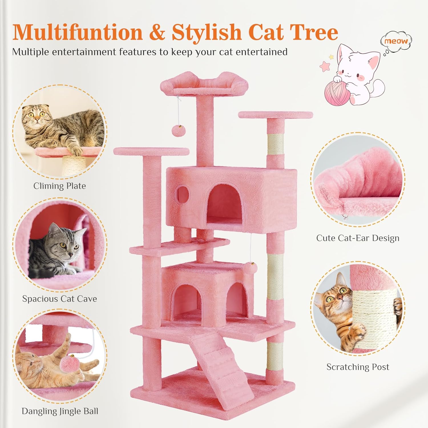 54 -Cat Tree Tower - Multi-level With Sisal Grab Post, Indoor Apartment With Ladder, Plush Toys, Rest And Play — image 5
