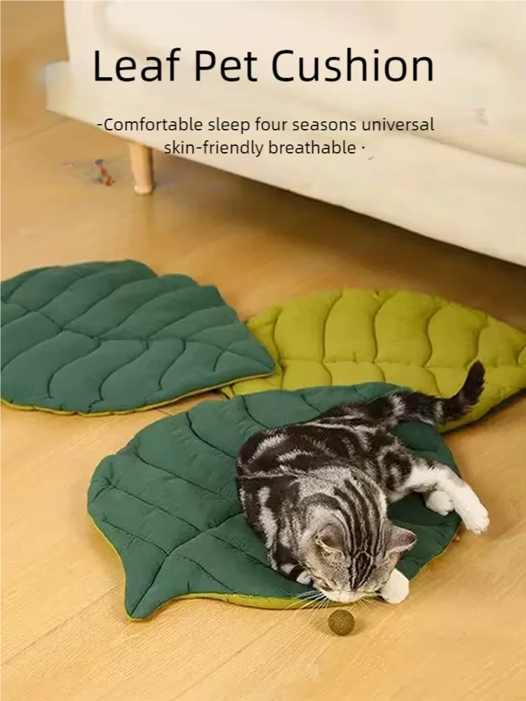 Mantas de Cama para Gatos y Perros Forma Hoja Suaves Algodón doble Cara Doble Tapete de Piso Lavable para Mascotas — imagen 3