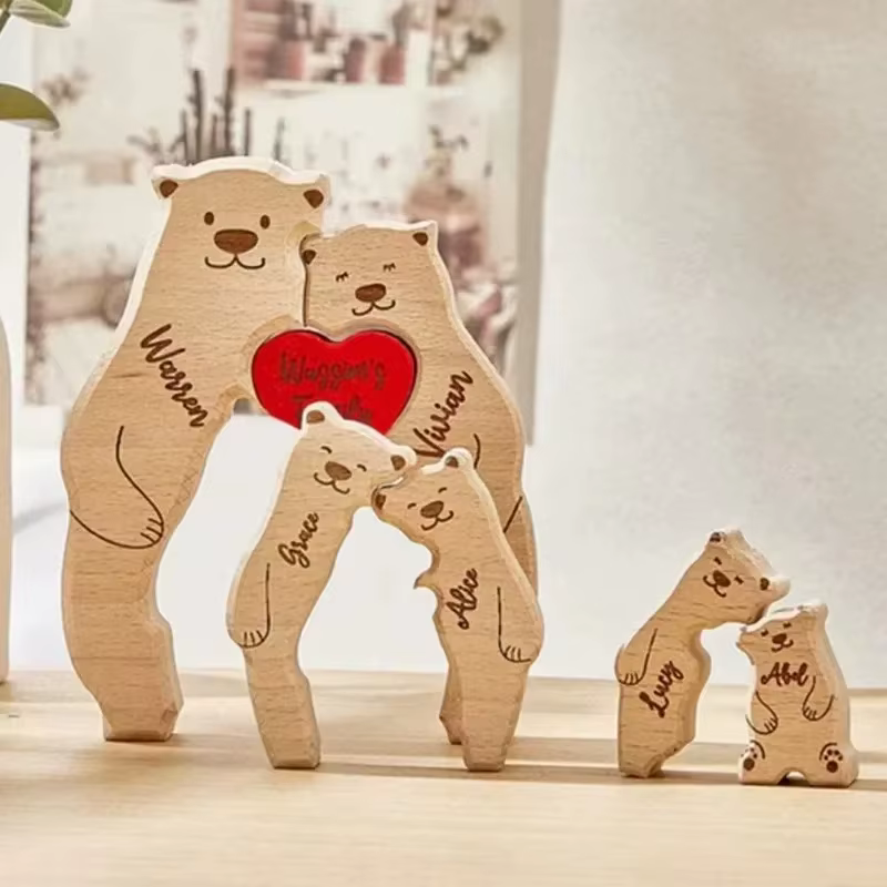 Personalized Wooden Art Bear Puzzle for Families Free Customization Name Family Anniversary Holiday Warm Gift Home Decoration — image 3