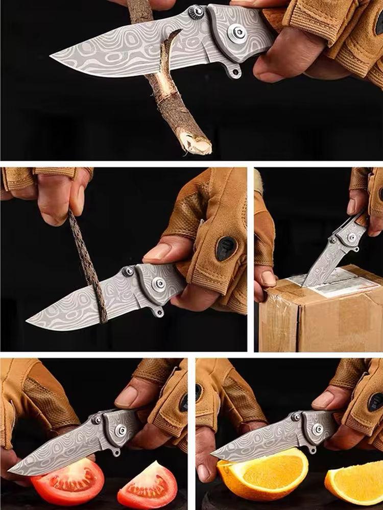 Damascus Folding Outdoor Portable Camping Knife with Sharp Blade Suitable for Hunting, Hiking, Fishing — image 2