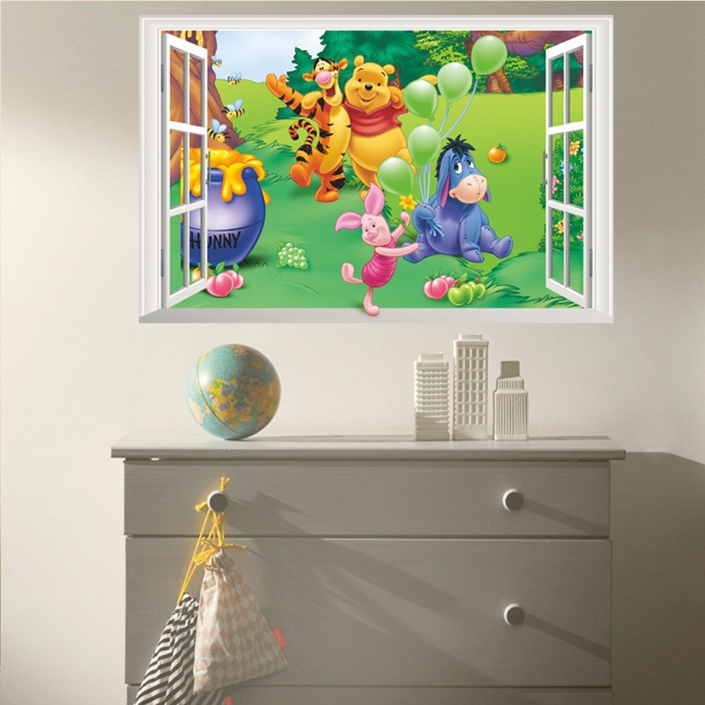 Cartoon teddy bear fake window, children's room, bedroom decoration, removable waterproof wall sticker — image 3