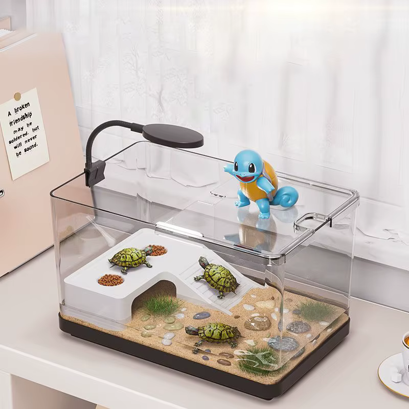 Large Transparent Turtle Tank Aquarium Fish Tank with Bottom Drain Reptiles Amphibians with Basking Platform Open Breeding Box — image 2