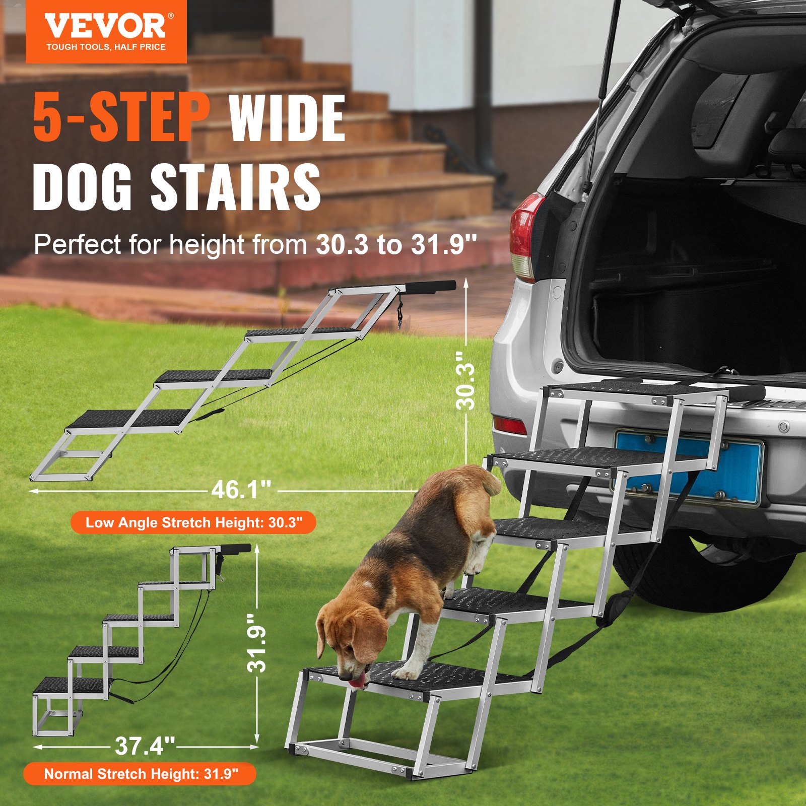 Dog Stair For Cars 5-step Folding Dog Steps Aluminum Loads Up To 150 Lbs — imagen 2