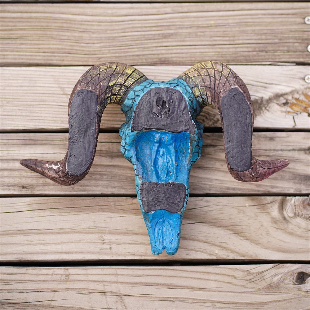 Retro three-dimensional turquoise blue sheep head wall hanging ornament — image 2