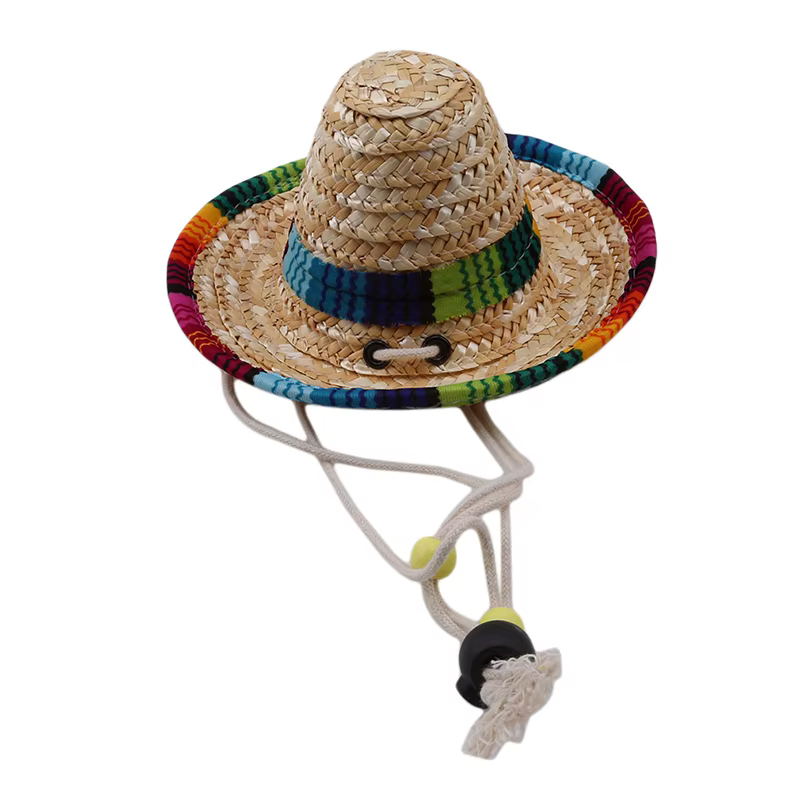 Straw Sombrero Mexican Hat Pet Adjustable Buckle Multicolor Pet Straw Dog Cat Hat — image 1