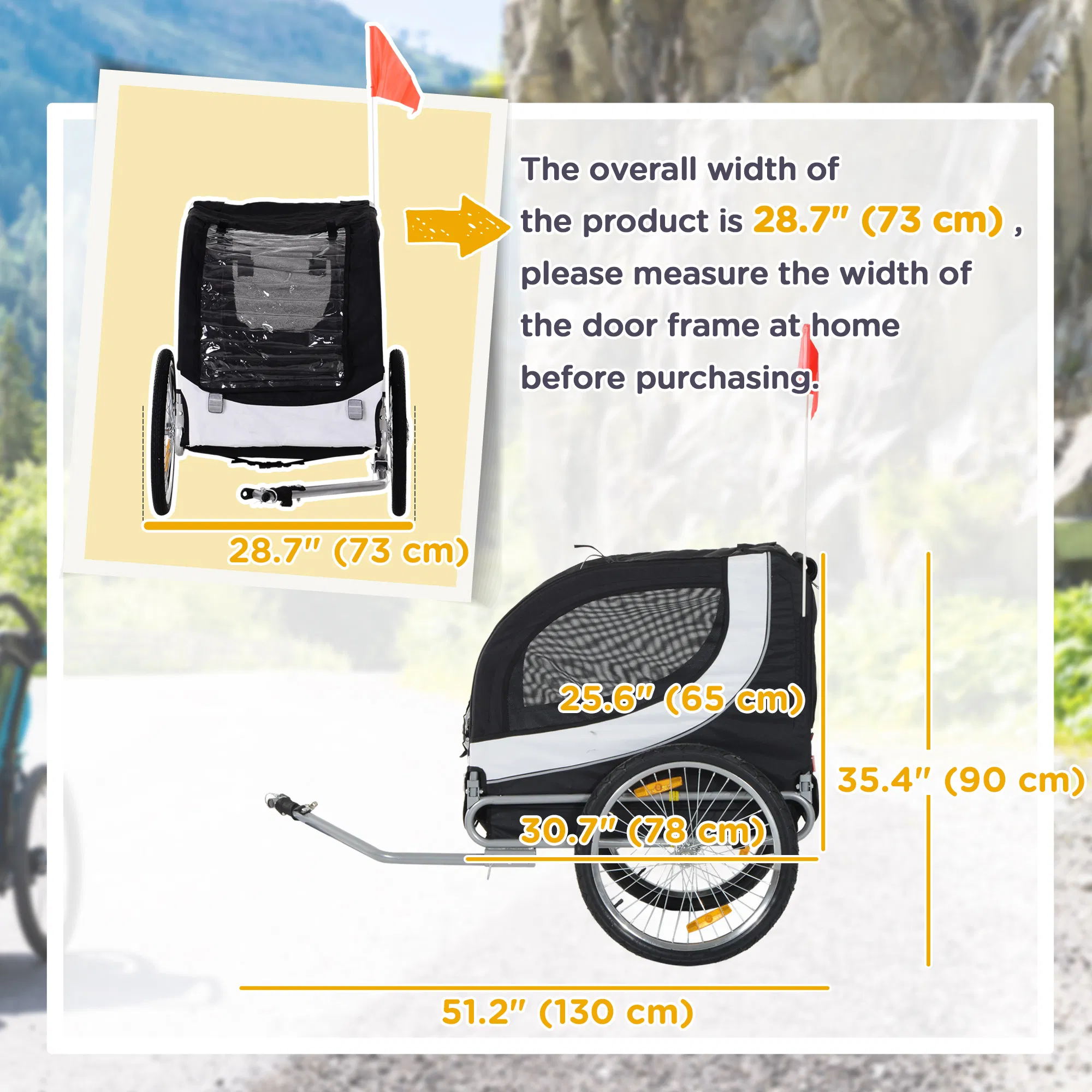 Dog Bike Trailer, Pet Cart Bicycle, Wagon Cargo Carrier Attachment with Hitch, Reflectors, Flag for Medium Dogs, Pet Wheelchair for Travelling, White — image 4