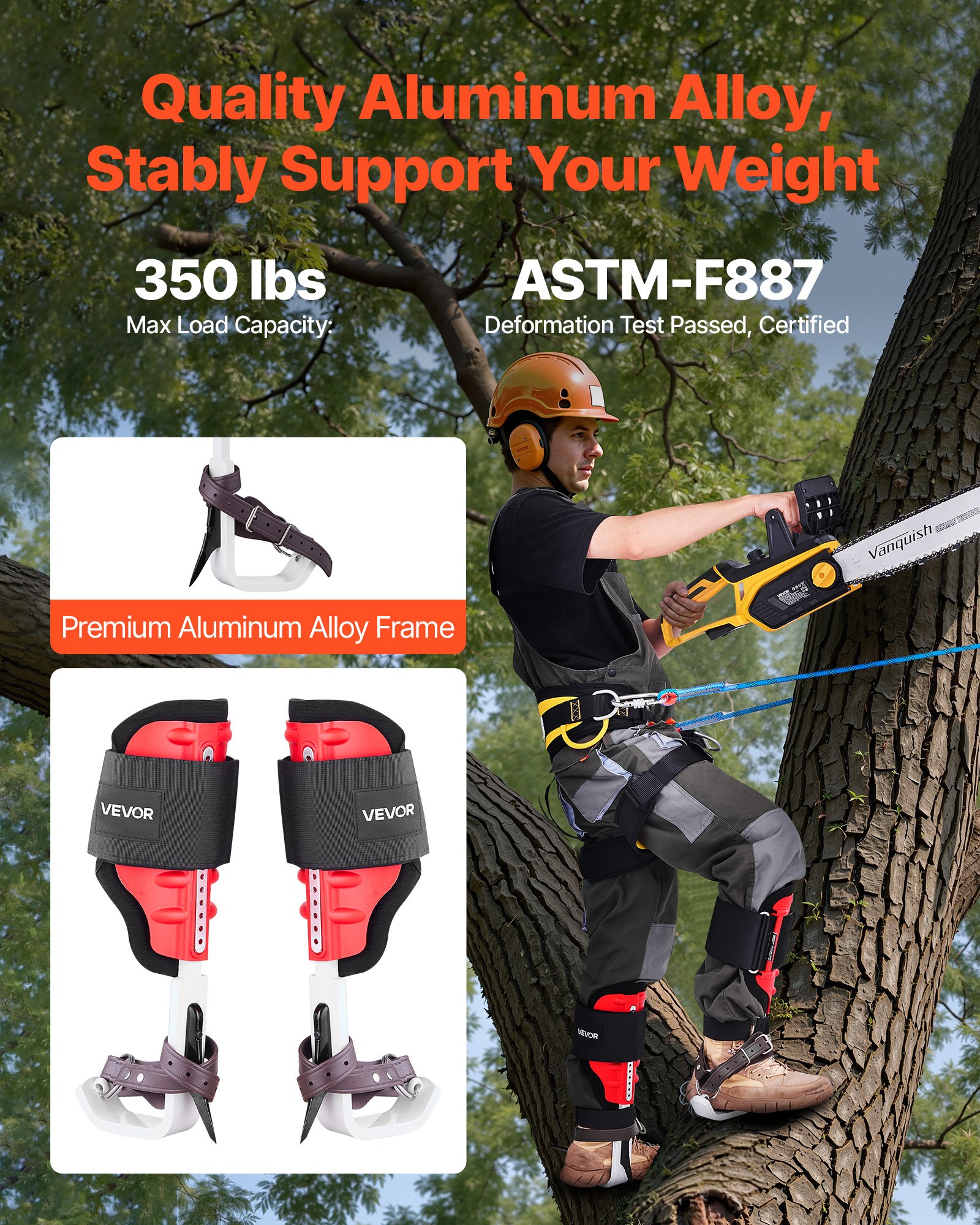 Conjunto de Espinas para Escalar Árboles con Ajuste de Altura y Protección de Espinas, Capacidad de Carga 350 lbs, Equipo Arborístico de Alta Resistencia para Poda de Frutas y Caza — imagen 4