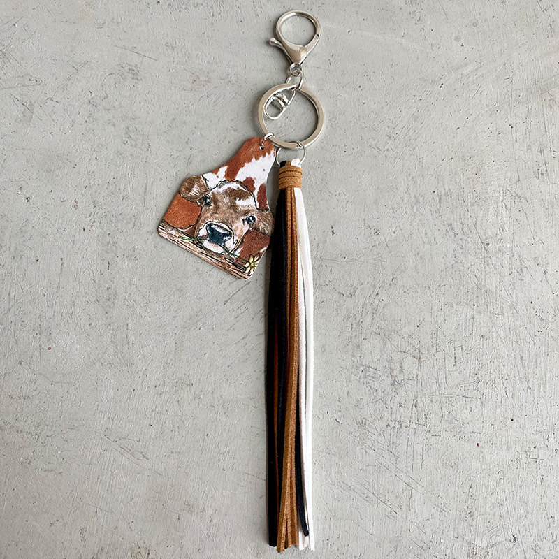 Western Cowboy Loss Prevention Device Aztec Bullhead Bull Brand Leather Keychain Leather Tassel Popular Pendant — image 19