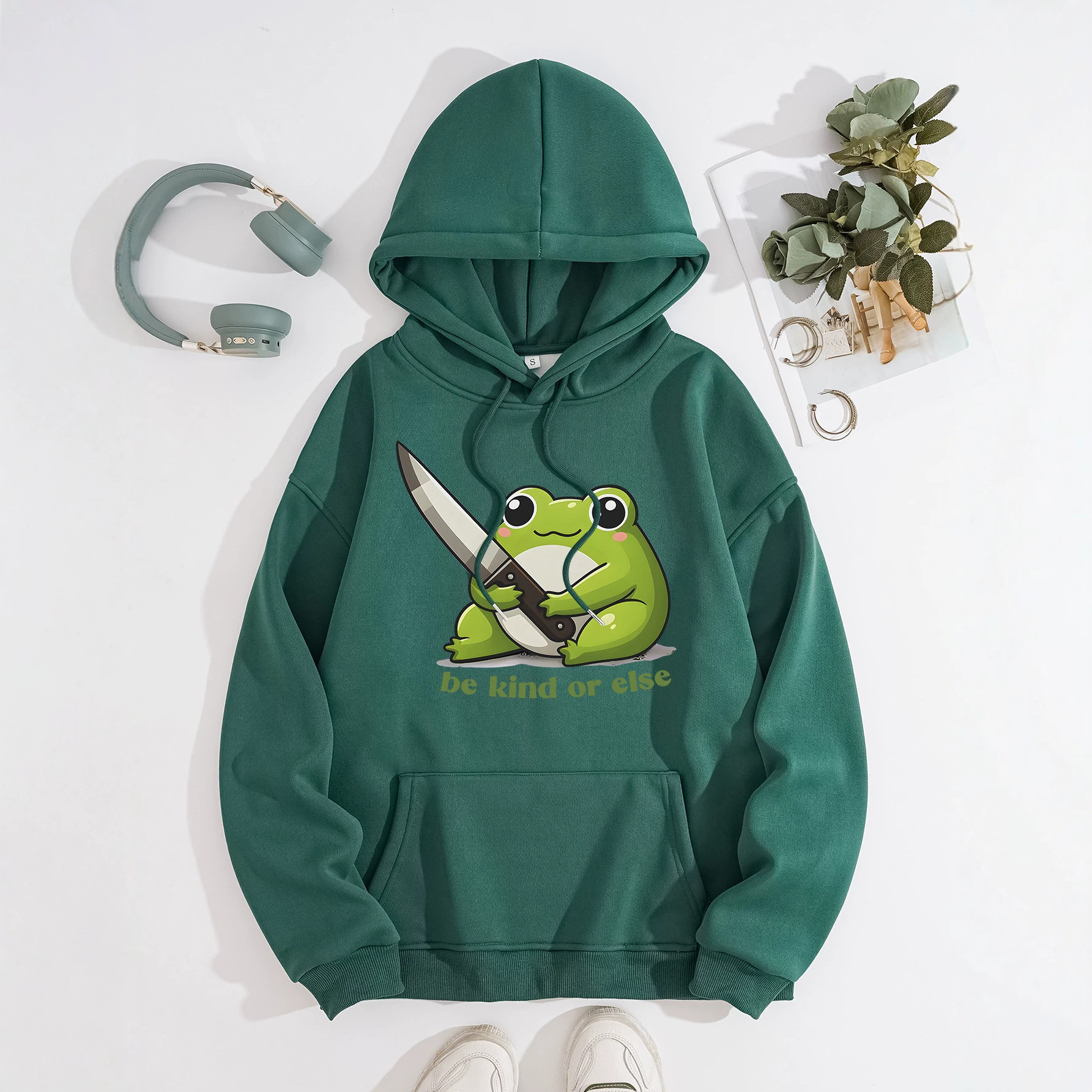 Cute frog print hoodie top — image 6
