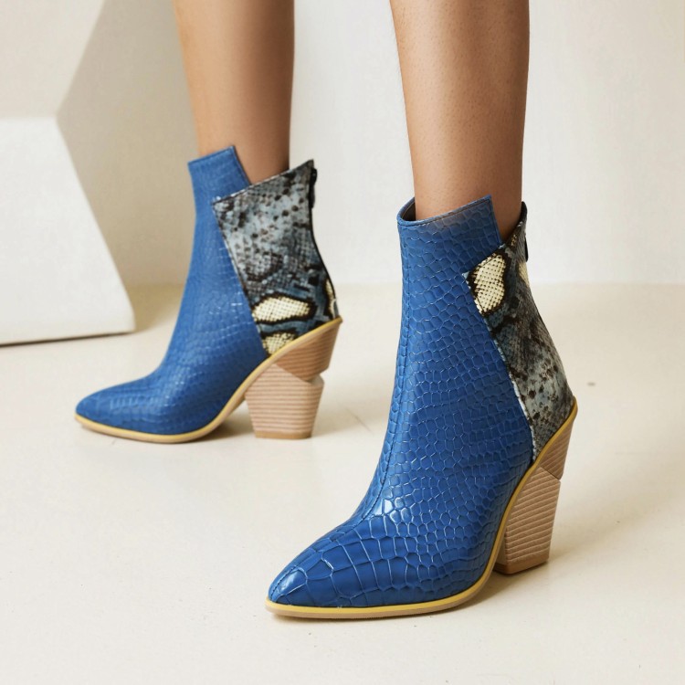 40-48 Coffee Rain Women's Boots Snake Print Colorblock High Heel Ladies Short Boots — image 6