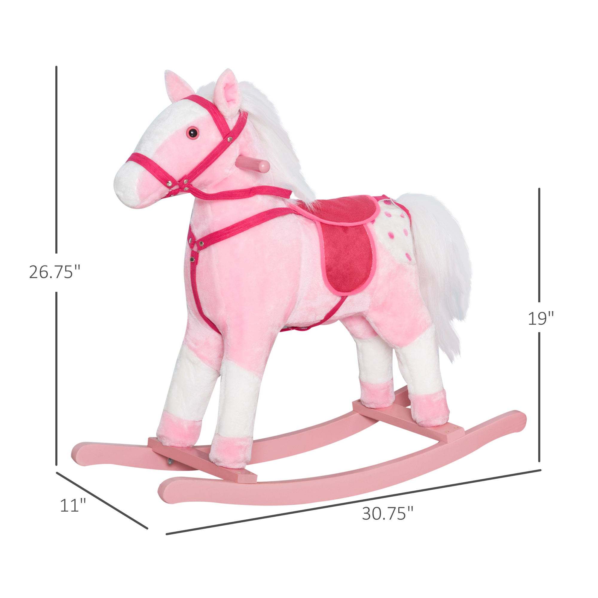 Kids Plush Toy Rocking Horse Pony Toddler Ride on Animal Rocker with Realistic Sounds, Birthday Gifts for Girls, Pink — image 7